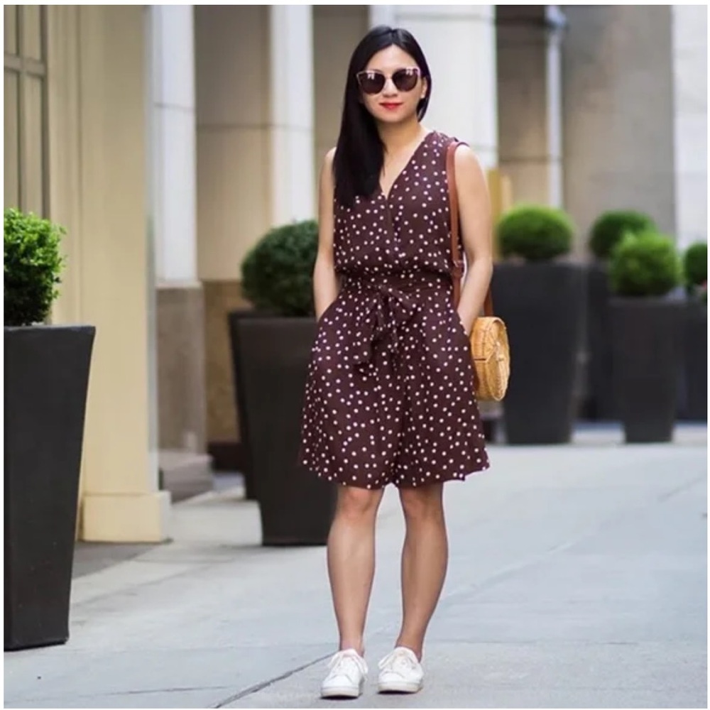NWT ZARA Brown Polka Dot Belted Romper J2
